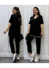 Kadın Kısa Kollu V Yakalı Iki Iplik Bluz Ve Pantolon Ikili Takım