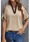 Kadın Kısa Kollu V Yakalı Ithal Krep Bluz