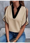 Kadın Kısa Kollu V Yakalı Ithal Krep Bluz