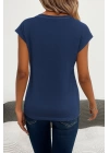Kadın Kısa Kollu V Yakalı Kalp Desen Viskon Bluz