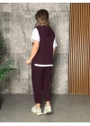 Kadın Kısa Kollu V Yakalı Kapşonlu Viskon Iki Iplik Bluz Ve Pantolon Takım