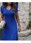 Kadın Kısa Kollu V Yakalı Maksi Boy Viskon Elbise