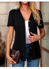 Kadın Kısa Kollu V Yakalı önü Düğmeli Viskon Bluz