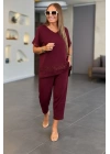 Kadın Kısa Kollu V Yakalı Pul Payetli Viskon Iki Iplik Bluz Ve Pantolon Ikili Takım