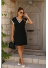 Kadın Kısa Kollu V Yakalı Ribanalı Modal Mini Elbise
