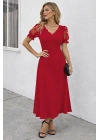 Kadın Kısa Kollu V Yakalı Uzun Janjan Elbise