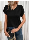 Kadın Kısa Kollu V Yakalı Viskon Bluz