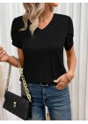 Kadın Kısa Kollu V Yakalı Viskon Bluz