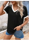 Kadın Kısa Kollu V Yakalı Viskon Bluz