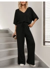Kadın Kısa Kollu V Yakalı Viskon Bluz Ve Pantolon Ikili Takım