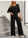 Kadın Kısa Kollu V Yakalı Viskon Bluz Ve Pantolon Ikili Takım