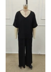 Kadın Kısa Kollu V Yakalı Viskon Bluz Ve Pantolon Ikili Takım