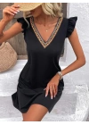 Kadın Kısa Kollu V Yakalı Viskon Elbise
