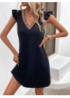 Kadın Kısa Kollu V Yakalı Viskon Elbise