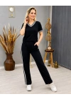 Kadın Kısa Kollu V Yakalı Viskon Iki Iplik Bluz Ve Pantolon Ikili Takım