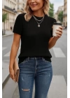 Kadın Kısa Kollu Yaka Detay Triko Bluz