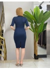 Kadın Kısa Kollu Yakalı Kruvaze Yakalı Beli Kemerli Midi Modal Elbise