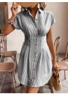 Kadın Kısa Kollu Yakalı önden Düğmeli Kısa Trikoton Elbise