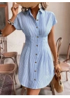 Kadın Kısa Kollu Yakalı önden Düğmeli Kısa Trikoton Elbise