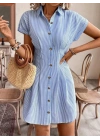 Kadın Kısa Kollu Yakalı önden Düğmeli Kısa Trikoton Elbise