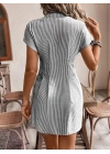Kadın Kısa Kollu Yakalı önden Düğmeli Kısa Trikoton Elbise