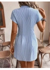 Kadın Kısa Kollu Yakalı önden Düğmeli Kısa Trikoton Elbise
