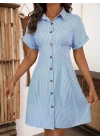 Kadın Kısa Kollu Yakalı önden Düğmeli Kısa Trikoton Elbise