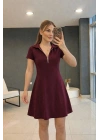 Kadın Kısa Kollu Yakası Fermuarlı Kısa Viskon Iki Iplik Elbise