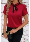 Kadın Kısa Kollu Yakası Fırfırlı Bağcıklı Janjan Krep Bluz