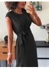 Kadın Kısa Kollu Yuvarlak Yaka Belden Bağcıklı önden Yırtmaçlı Aerobin Elbise