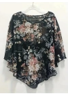 Kadın Kısa Kollu Yuvarlak Yaka çiçek Baskılı Asimetrik Kesim şifon Bluz