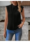 Kadın Kısa Reglan Kollu Yarı Balıkçı Yaka Ithal Krep Bluz