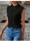 Kadın Kısa Reglan Kollu Yarı Balıkçı Yaka Ithal Krep Bluz