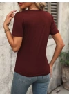 Kadın Kollu V Yakalı Omuzlarda çizgi Detaylı Viskon Bluz
