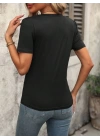 Kadın Kollu V Yakalı Omuzlarda çizgi Detaylı Viskon Bluz
