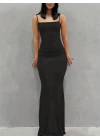 Kadın Kolsuz Askılı Bodycon Uzun Viskon Elbise