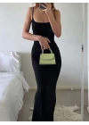 Kadın Kolsuz Askılı Bodycon Uzun Viskon Elbise