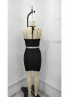 Kadın Kolsuz Mini Erer Crop Ikili Triko Takım