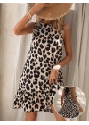 Kadın Kolsuz Sırttan Bağlamalı Fırfırlı Leopar Desenli Süprem Elbise