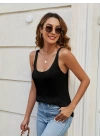 Kadın Kolsuz U Yaka Askılı Triko Bluz