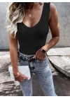 Kadın Kolsuz V Yaka Triko Bluz