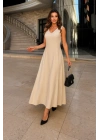 Kadın Kolsuz V Yakalı Maksi Boy Ithal Keten Elbise