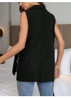 Kadın Kolsuz Yakalı önden Düğmeli Belden Kuşaklı Atlas Ceket