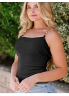 Kadın Kolsuz Zincir Askılı Kaşkorse Bodycon Bluz