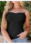 Kadın Kolsuz Zincir Askılı Kaşkorse Bodycon Bluz