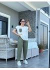 Kadın Kristal Kumaş Garnili Cep Detaylı Ikili Takım
