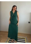 Kadın Kruvaze Yaka Düğme Detay Maxi Boy Elbise