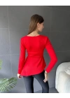 Kadın Kruvaze Yaka Kemer Detay Asimetrik Kesim Bluz