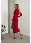 Kadın Kruvaze Yaka Önü Kuşaklı Drapeli Midi Elbise