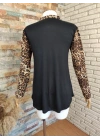 Kadın Leopar Desen Fermuar Detay Viskon Kumaş Bluz